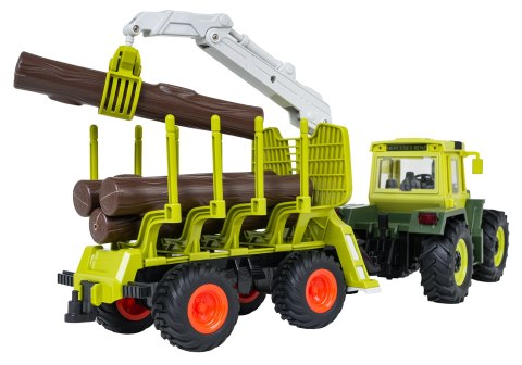 Traktor Zielony 1:24 z Pilotem Mercedes Benz + Przyczepa na Drewno z Dźwigiem