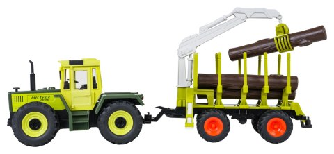 Traktor Zielony 1:24 z Pilotem Mercedes Benz + Przyczepa na Drewno z Dźwigiem