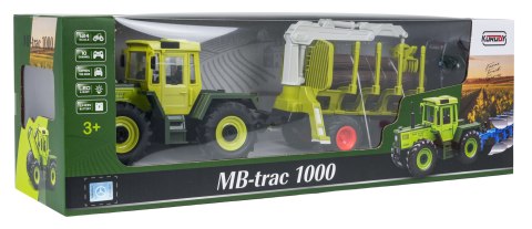 Traktor Zielony 1:24 z Pilotem Mercedes Benz + Przyczepa na Drewno z Dźwigiem