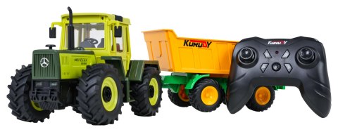 Traktor Zielony 1:24 z Pilotem Mercedes Benz + Żółta Przyczepa