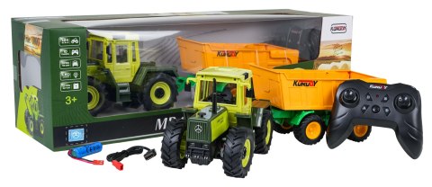 Traktor Zielony 1:24 z Pilotem Mercedes Benz + Żółta Przyczepa
