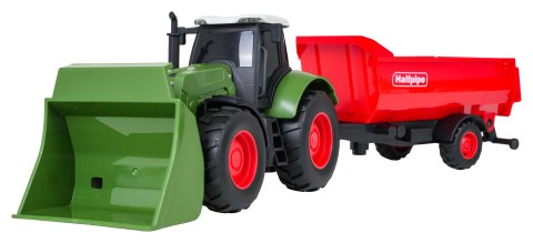 Zielony Traktor z Funkcją Świateł i Dźwięku 1:32 + Czerwona Przyczepa