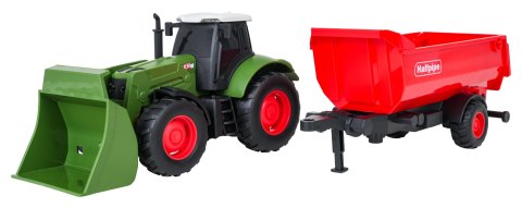 Zielony Traktor z Funkcją Świateł i Dźwięku 1:32 + Czerwona Przyczepa