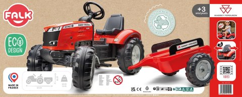 FALK Traktor Massey Ferguson Czerwony na Pedały z Przyczepką od 3 Lat