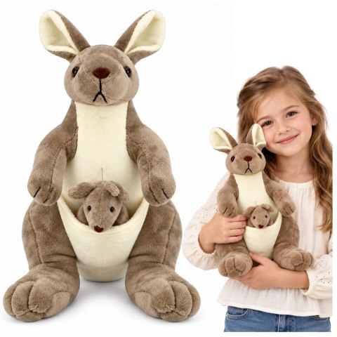 Pluszowa Maskotka Kangurzyca Przytulanka Kangur z Małym Beżowy 30 cm