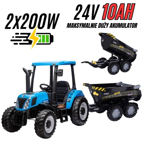Traktor Na Akumulator + PRZYCZEPA A011 NEW HOLLAND T7 24V 2x200W + POWIĘKSZONY AKUMULATOR