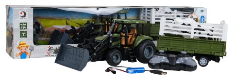 Zielony Traktor z Przyczepą R/C 1:20 + Zwierzątka