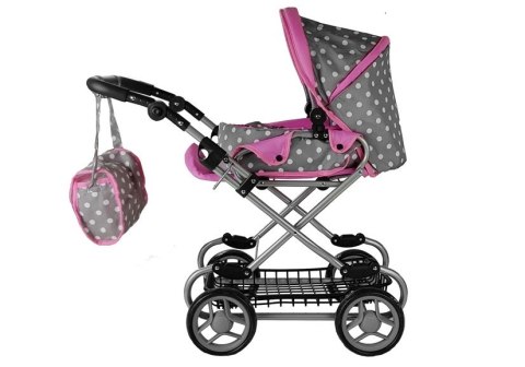 Wózek dla lalek Alice Szaro-Różowy z Nosidełkiem