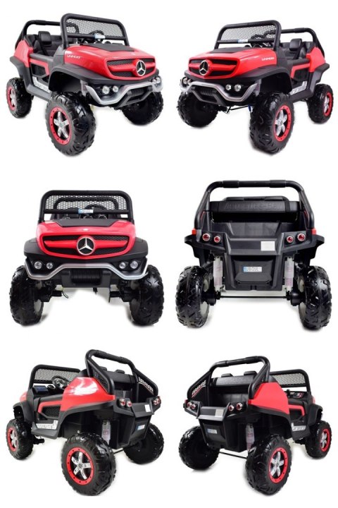 MERCEDES BENZ UNIMOG 4X4,12V14AH, AMORTYZATORY, MIĘKKIE KOŁA, MP4, SUPER OPCJA/UNIMOG