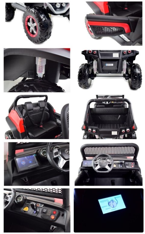 MERCEDES BENZ UNIMOG 4X4,12V14AH, AMORTYZATORY, MIĘKKIE KOŁA, MP4, SUPER OPCJA/UNIMOG