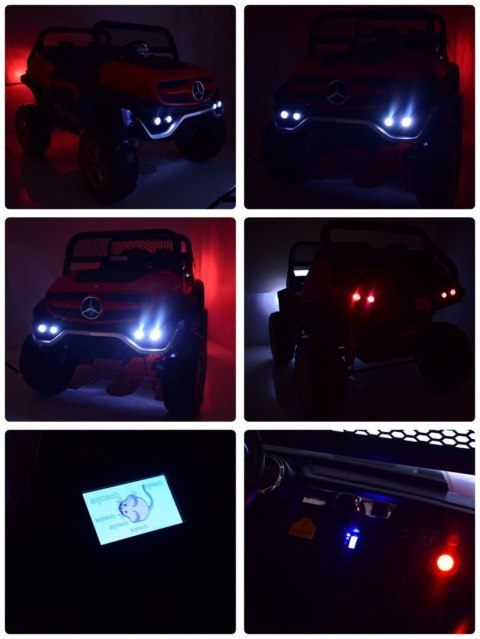 MERCEDES BENZ UNIMOG 4X4,12V14AH, AMORTYZATORY, MIĘKKIE KOŁA, MP4, SUPER OPCJA/UNIMOG