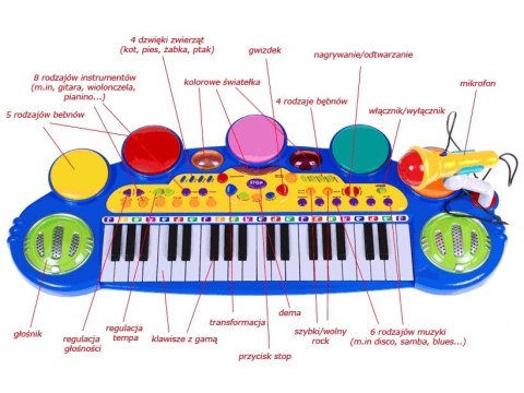 Keyboard Werble 3 Oktawy Niebieski