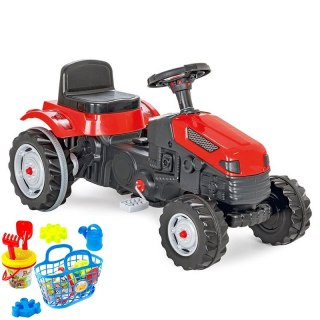 WOOPIE Traktor Ciągnik na Pedały Czerwony + Wiaderko Zestaw Wakacyjny 8 akc Koszyk