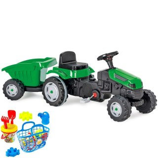 WOOPIE Traktor MAX na Pedały z Przyczepą Zielony + Wiaderko Zestaw Wakacyjny 8 akc Koszyk