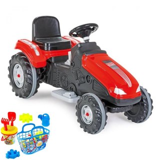 WOOPIE Traktor MEGA Na Akumulator Czerwony 12 V + Wiaderko Zestaw Wakacyjny 8 akc Koszyk