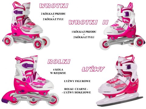 Rolki, Łyżwy, Zestaw 4w1 27-30 Różowe