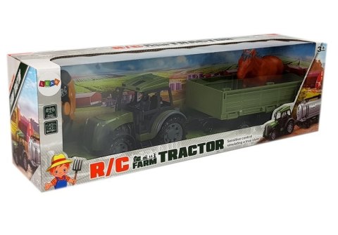 Zielony Traktor z Niską Przyczepą Figurka Konia Zdalnie Sterowany 2.4G